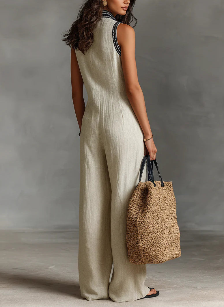 Fiamma - Ärmlös jumpsuit med minimalistisk ståkrage och dragkedja