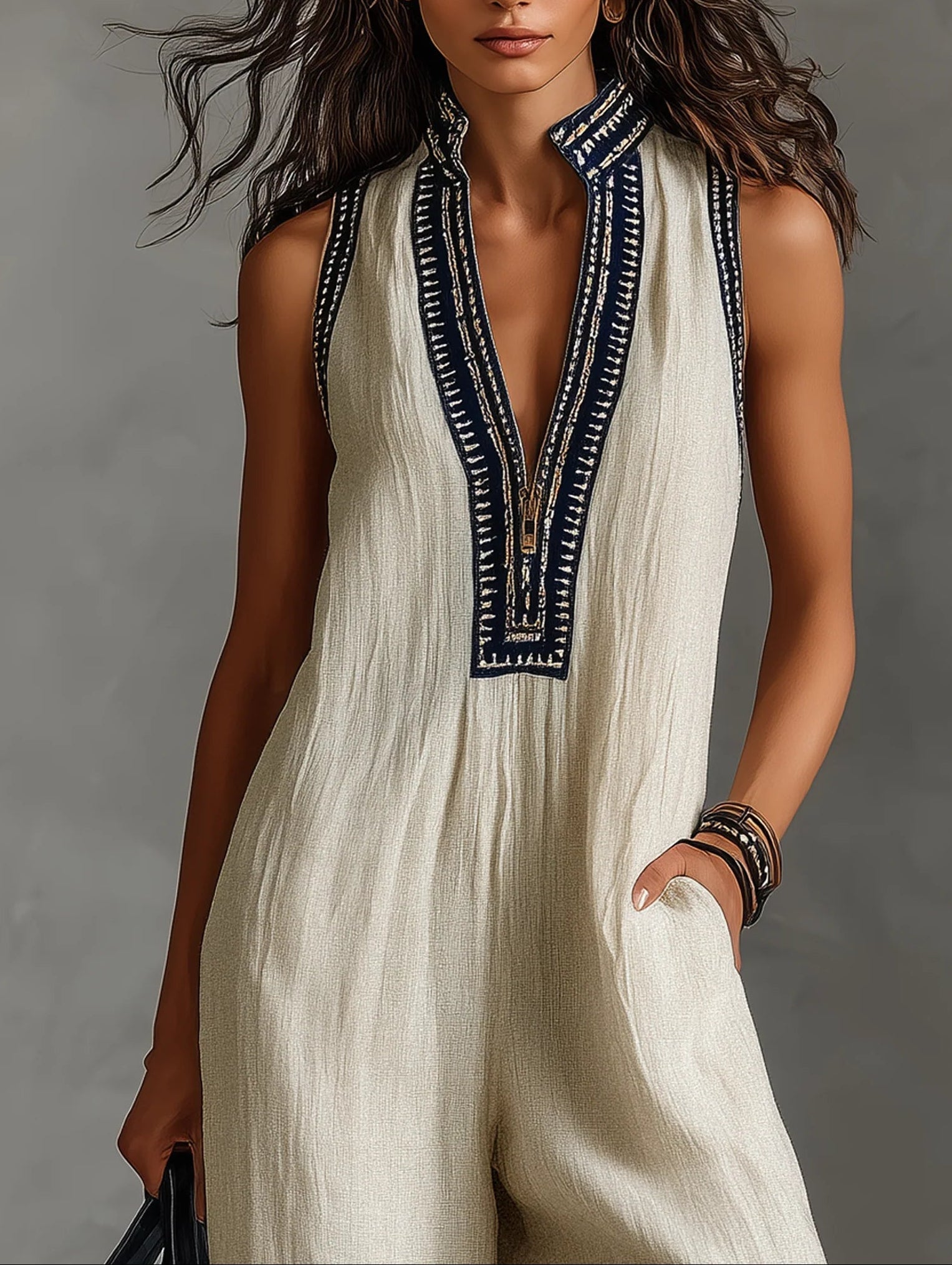Fiamma - Ärmlös jumpsuit med minimalistisk ståkrage och dragkedja
