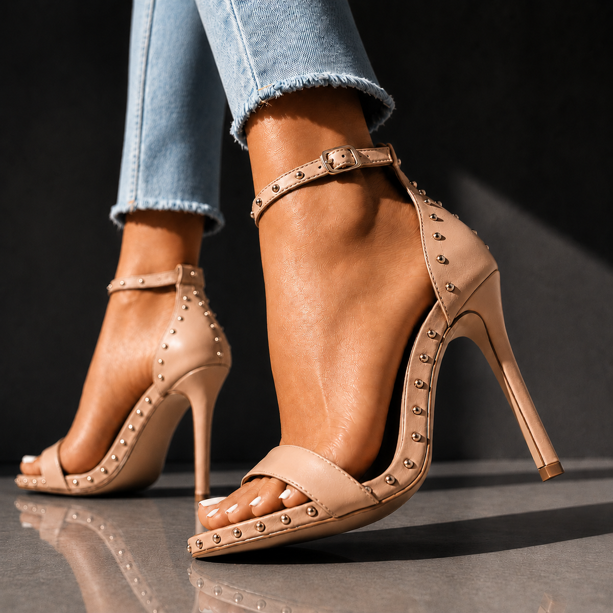 RHIANNA RETRO STUDDED HEELS