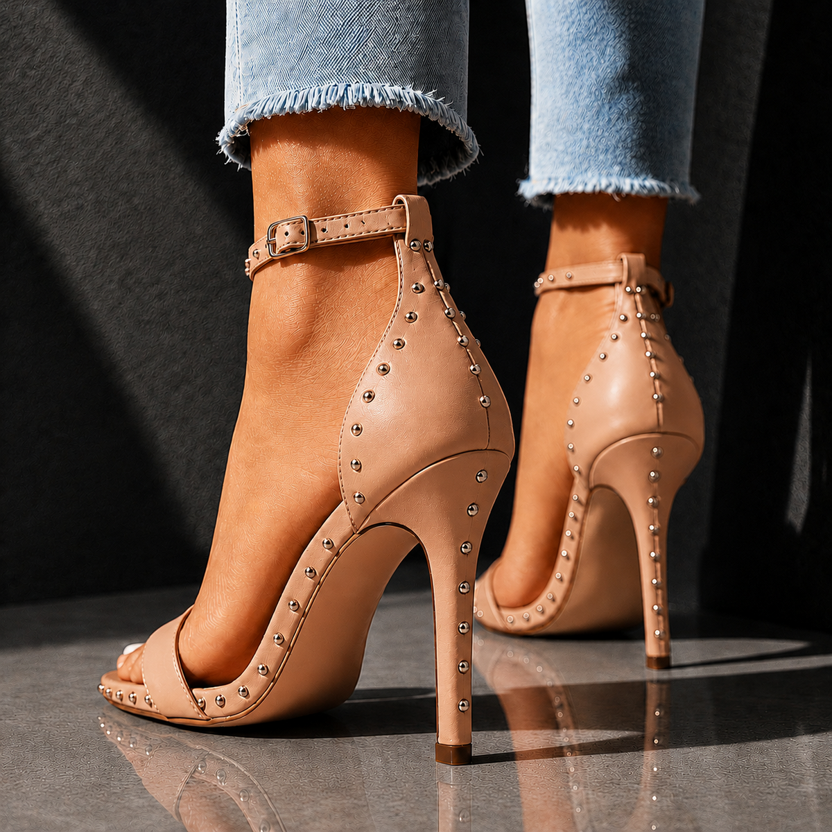 RHIANNA RETRO STUDDED HEELS